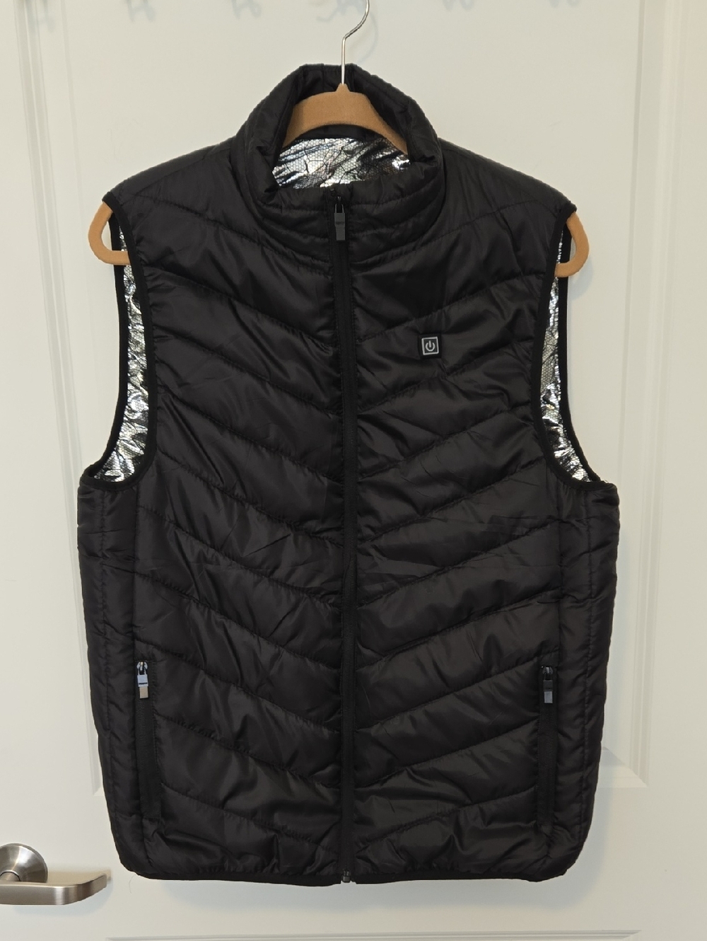 Heated Quilted Puffer Vest in Black with Silver Lining Battery Pack Xlnt.